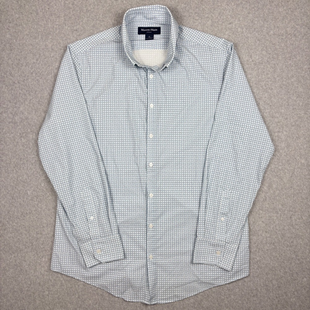 Mizzen+Main Leeward Trim Fit Shirt XL Blue Geometric Performance Button Down